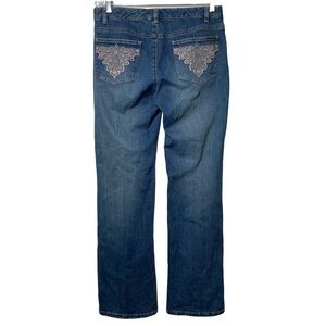 Michael Kors Boot Cut Low Rise Blue Jeans Pocket Embroidery Size 8 Stretch